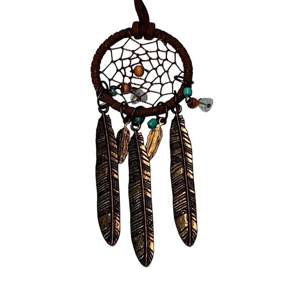 Feather Charm Dangle Dream Catcher Pendant Extra Long Boho Necklace 34" - Picture 1 of 5